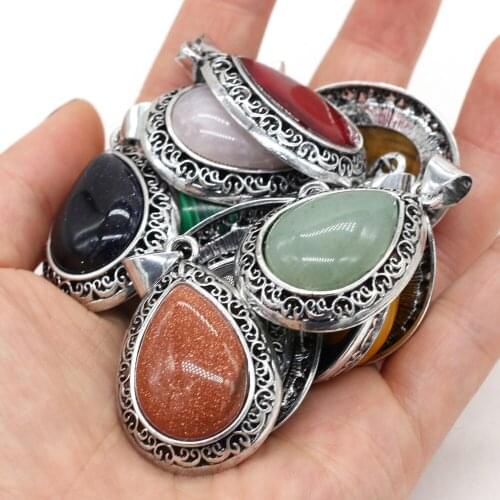 Natural Stone Water Drop Shape Charm Rose Quartzs/Lapis Lazuli Pendant DIY for Necklace Accessories Jewelry Making Size 24x40mm