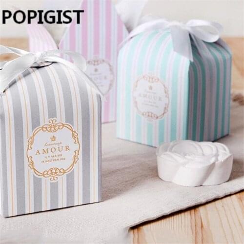 New European Stripe Candy Box Wedding Favors Supplies Baby Shower Birthday Party Event Gift Pastry Packing Boxes Bag 8x8x8cm