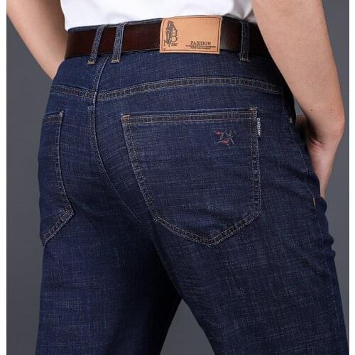 2021 New Men Business Style Slim Fit Straight Jeans Fashion Classic Blue Black Male Stretch Casual Denim Trousers Plus Size 42