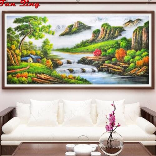 New 5d Diy Diamond Painting Mountain river house Diamond Embroidery Crystal Round Rhinestone Diamond Mosaic Pictures Home Decor