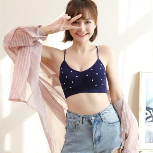 2020 New Arrival Dot Print Bra Cross Shoulder Straps Breathable Sports Bralette Seamless Wire Free Bras Female Underwear