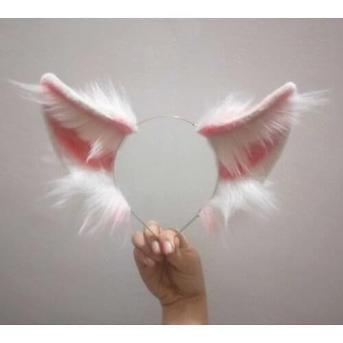 New Handwork MMGG Pink Fox Ears Hairhoop Headwear Wolves Neko Fold Style Headband Cosplay Halloween Costume Accessories