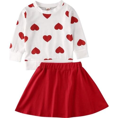 1-6Y Toddler Baby Girls Valentines Day Clothes Sets Long Sleeve Pullover Print Tops T-Shirt Skirt Outfits