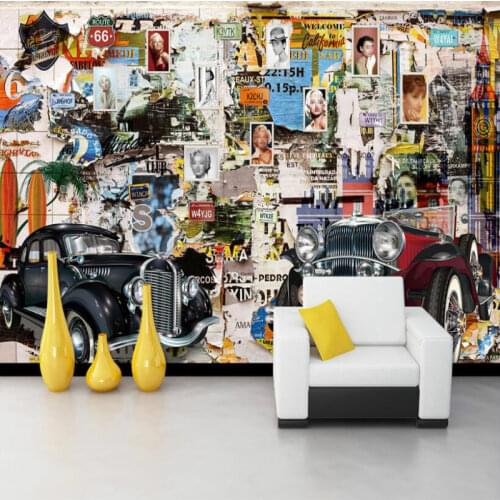 American retro old car star poster 3d Wallpaper Living Room Modern Wallpaper Background Wall Painting Wallpapers 3d