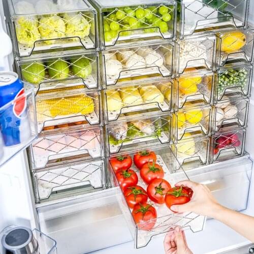 Storage Box Plastic For Kitchen Fruit Food Clear Fridge Organizer Slide Under Shelf Drawer Box Rack Holder Refrigerator Drawer