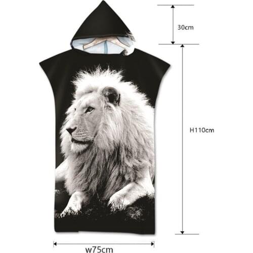 3D Printed Microfiber Beach Towel With Hooded Robe Poncho Bath Towel For Swimming Beach Surf Wearable Bathrobe Towels 75*110cm