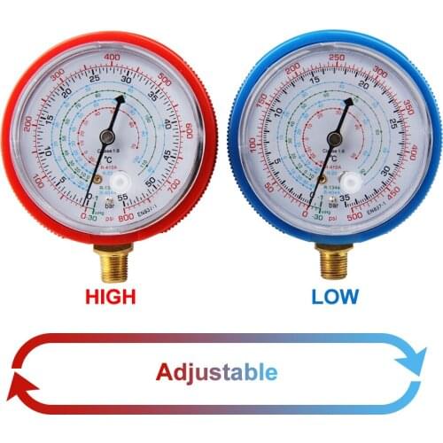 R410A R134A R22 Air Conditioner Refrigerant Low High Pressure Gauge PSI KPA R/ B Blu 0-500PSI & Red 0-800PSI
