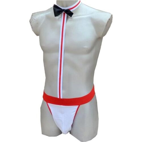Sexy men underwear man bodysuit mankini thong Panties Wide Elastic Bow Tie Siamese ZJH232