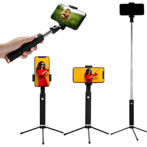 Multi-use multi direction rotate clamp detachable Bluetooth Remote Shutter Selfie Stick for Smart Phone with Mirror K09