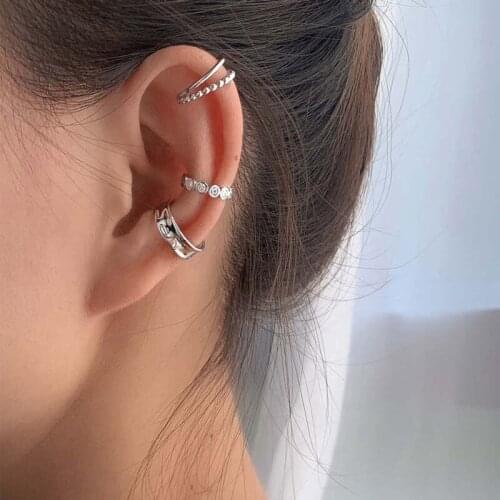 1Pcs/Set Silver Color Korean Design Zircon Geometric Earrings Female Double Twist Without Pierced Earbone Ear Clip Ear Cuff