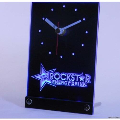 Tnc0135 Rockstar Energy Drink Beer Bar Table Desk 3D LED Clock