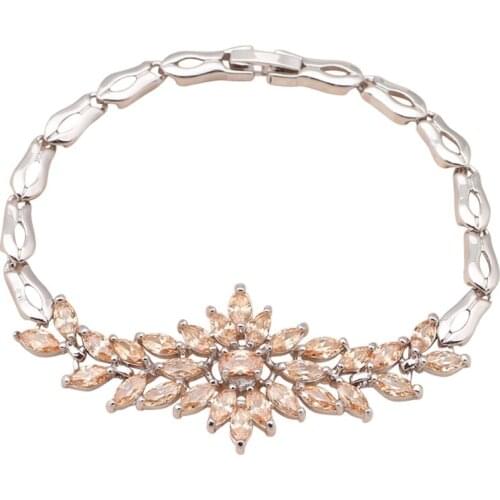 Unique design Morganite charm Bracelets Cubic Zirconia Champagne crystal Silver filled bracelets fashion jewelry TB577A