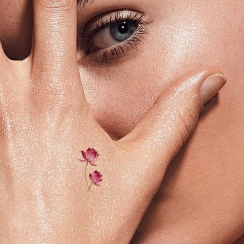 Lotus Waterproof Temporary Tattoo Sticker Pink Petals Plant Design Fake Tattoos Flash Tatoos Hand Waist Body Art for Women Girl