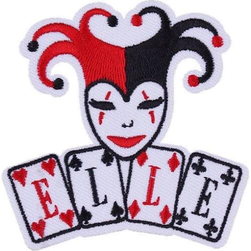 Poker Cards Embroidery Patches Iron on Elle Joker Badges DIY Thermo Stickers for Clothes Darn Heart Spade Club Diamond Appliques