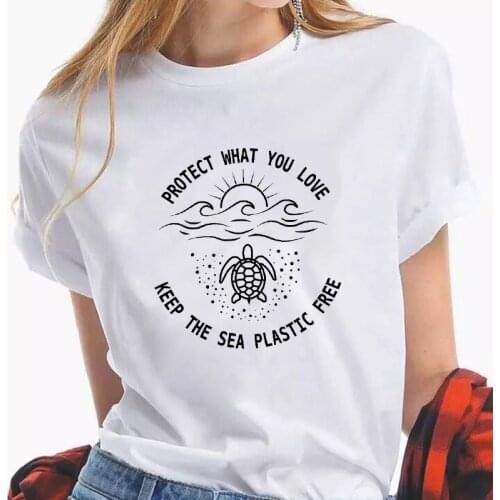 Protect What You Love Keep The Sea Plastic Free T-shirt Aesthetic Summer Women Ethical Tees Tops Fashion Save The Ocean Tshirt