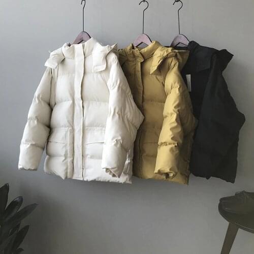 2020 Winter Clothes Women Korean Style Hooded Padded Puffer Jacket Coat Streetwear Beige Femme Parkas Black Ropa Mujer Invierno