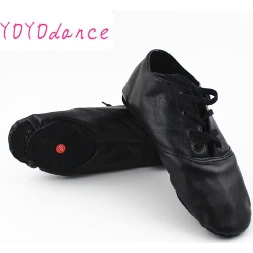 Women Mens Kids Sneakers Black PU Leather Lace-Up Jazz Dance Boots Split Outsoles Indoor Dancing Shoe Modern Dance Shoes