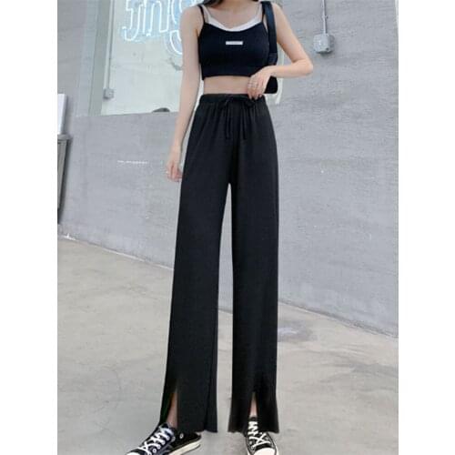 Spring Korean Fashion Y2k Office Lady Elegant Casual Fashion High Waist Wide Leg Black Pants Full Length Pant Woman Ropa Mujer