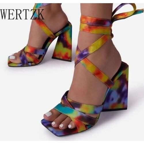 2021 Summer New Cross Tied Women Sandals Ladies Fashion Elegant Thick High Heels Square Toe Shoes Female Office Footwear Size 42