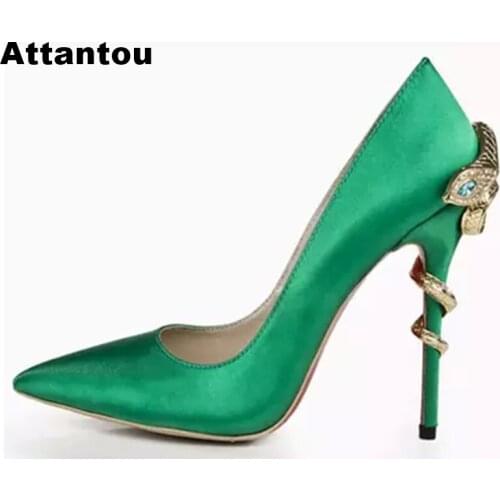 Sexy Green Red Gemstone Eyes Snake Straped High Heel Pointed Toe Pump Women Party Dress Shoes Stilettos