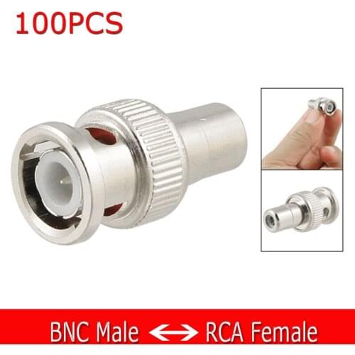 100Pcs BNC Male to RCA Female Coax Cable Connector Adapter Plug for CCTV Camera