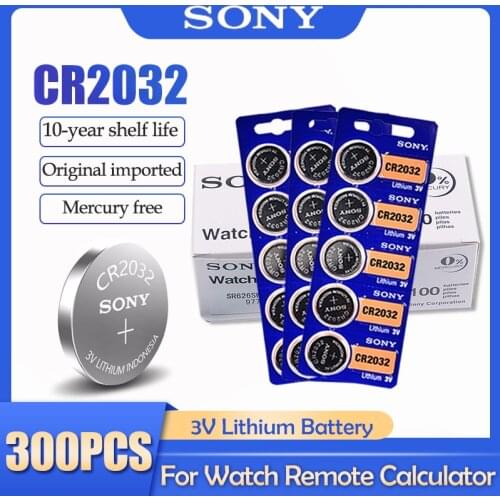 300PCS SONY CR2032 CR 2032 DL2032 ECR2032 BR2032 3V Lithium Battery For Watch Toy Calculator Car Remote Control Button Coin Cell