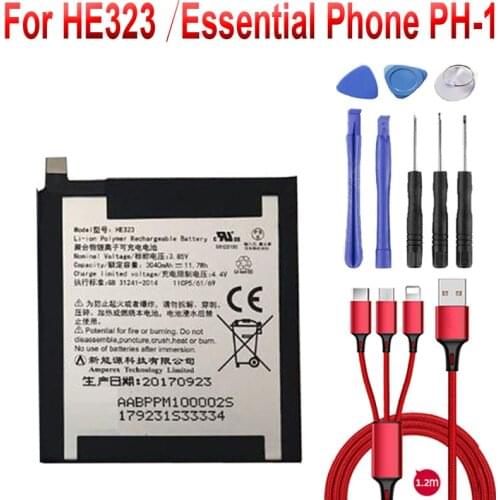 3040mAh HE323 Battery For Essential Phone PH-1 Mobile Phone Batteries +USB cable+toolkit