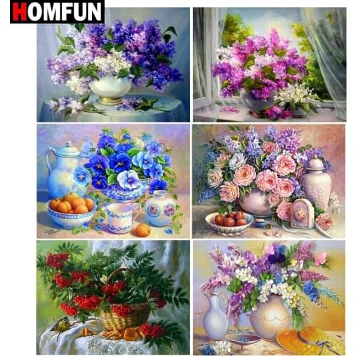 HOMFUN 5D Diy Diamond Painting Cross Stitch "Colored Flower vase scenery" Home Decor Full Rhinestones Inlay Diamond Embroidery