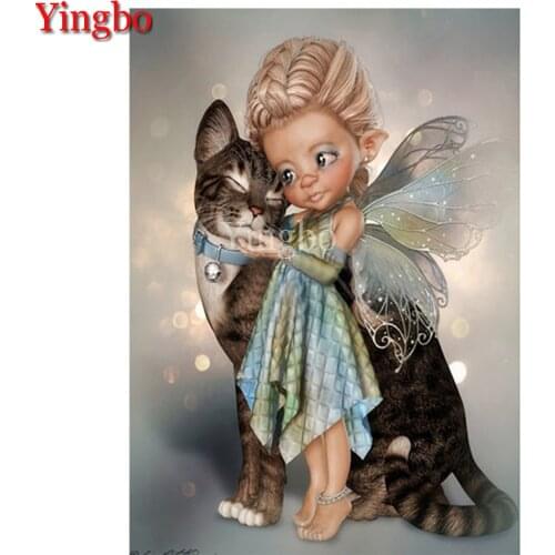 5d diy diamond paintings full round drill 3d Cross stitch Butterfly elf girl and cat diamond mosaic Sets home decor handmade