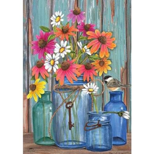 5D DIY Diamond Painting Square/Round Diamond Flower Painting Bottle Flower Scenery Picture Cross Stitch Decoration Art WG3052