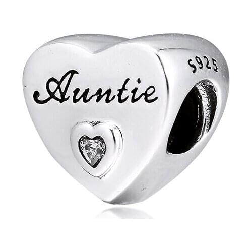Auntie Love Heart Charm 925 Sterling Silver Jewelry Beads For Jewelry Making Woman DIY Fits Original Charms Bracelets