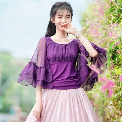 Free Shipping Boshow 2019 New Fashion White Shirts For Women Flare Sleeve Chiffon Cotton Blouses Tops S-L Spring And Autumn