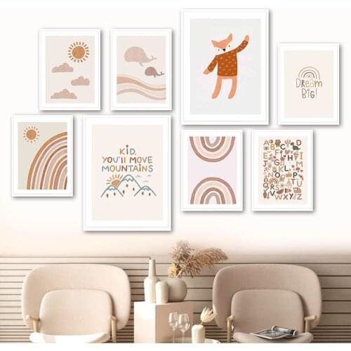 Bohemia Dolphin Fox Alphabet Sun Rainbow Baby Wall Art Canvas Painting Nordic Posters And Prints Wall Pictures Kids Room Decor