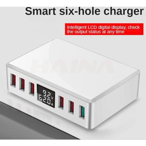 40W 6 USB QC 3.0 Fast Charger Charging with LED Digital Display Multi-USB Universal Travel Phones Charger Station for iPhone 11