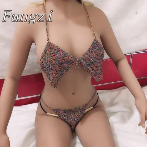 Sexy Rhinestone Bikini Body jewelry color crystal bra and thong womens Beach bra body jewelry for her Valentines Day gift