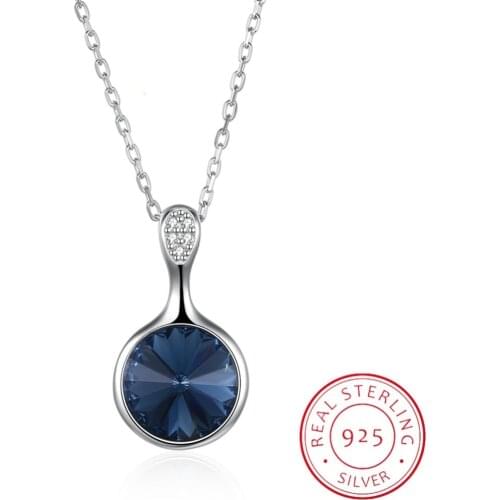 Lekani Round Pendant Necklace Blue Crystal From Swarovski Necklace Pendant For Women Fashion Wedding Fine Jewelry Gift
