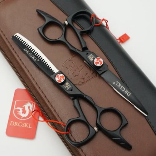 DRGSKL 5.5 inch professional hair scissors, 440c great barber hair hairdressing scissors inverse thinning scissors black paint