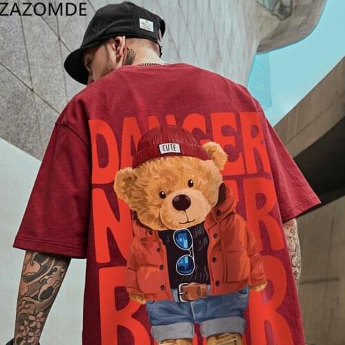 ZAZOMDE Summer Fashion Trend Short-sleeved T-Shirt Loose Bear printing Couple Outfit Fat Plus Fat Plus Size Men Large Group Top