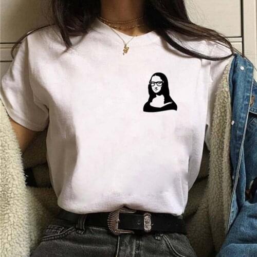 Mona Lisa Pocket Printed Women T Shirt Personality Fashion Harajuku Aesthetics Short Sleeve White Tops Female Clothes,Drop Ship