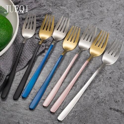 JueQi 18/8 Stainless Steel Dinner Fork Set Korea Colourful Dessert Fork With Long Handle Gold Blue Fork Set for Hotel Party 1PCS