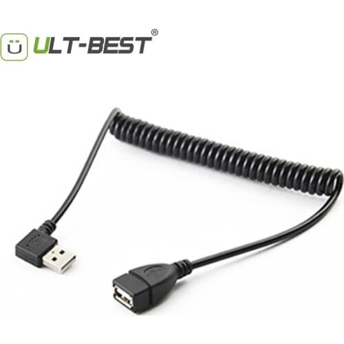 ULT-Best Right Angle 90 Degree USB 2.0 A Male to A Female Extension Coiled Cable 1.5M USB Extender Adapter Cable