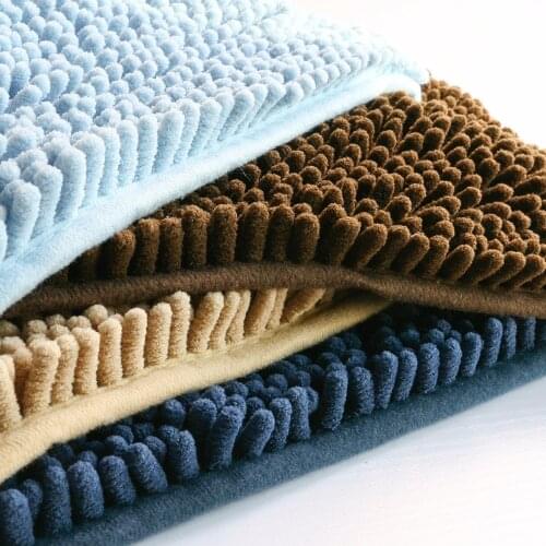 Solid Microfiber Chenille bathmat Water Absorbing Shaggy Rug Entrance Bathroom DoorMat Non-slip Carpet Toilet Floor Mats 43*61cm