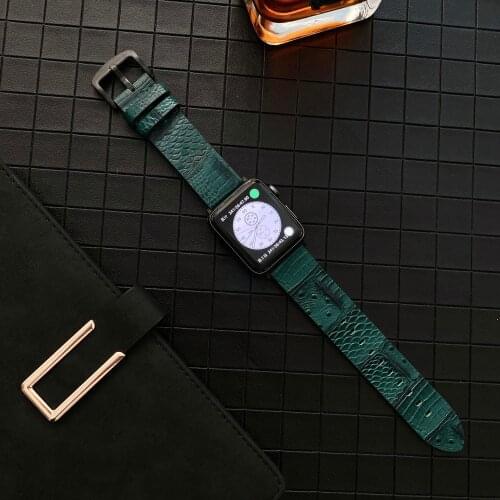 Leather Watchband for Apple Watch Crocodile +Ostrich Embossed Wristband Stainless steel black buckle for 38mm 40mm 42mm 44mm