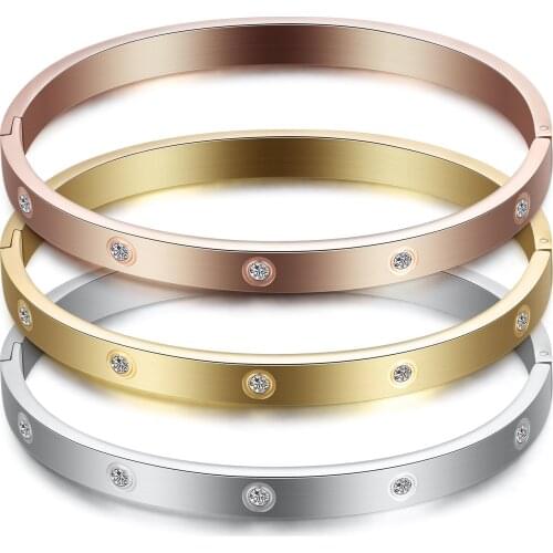 Beautiful Lovers Bracelets Woman Bracelets Stainless Steel Bangles and Bangles Cubic Zirconia Golden Woman Jewelry Gifts