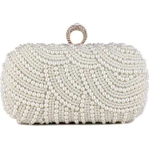 Beaded Pearls Small Squre Handbags Women 2021 New Elegant Double-Side Pearl Wedding Party Clutch Purse Chic Dinner Shoulder Bags