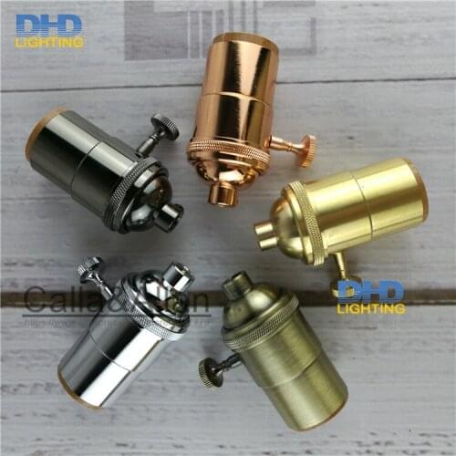 Free shipping rose gold Edison copper knob switch E27/E26 lamp holder dedicated copper lighting holders UL antique brass sockets
