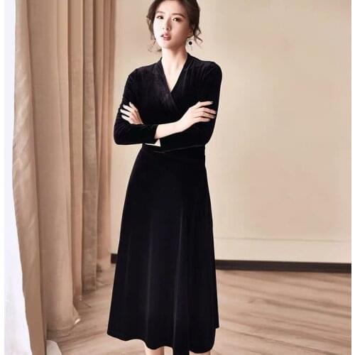 Fashion Elegant sexy V-neck slim velvet dress Plus size S-6XL Autunm and Winter women luxury velour dress Spring party dress