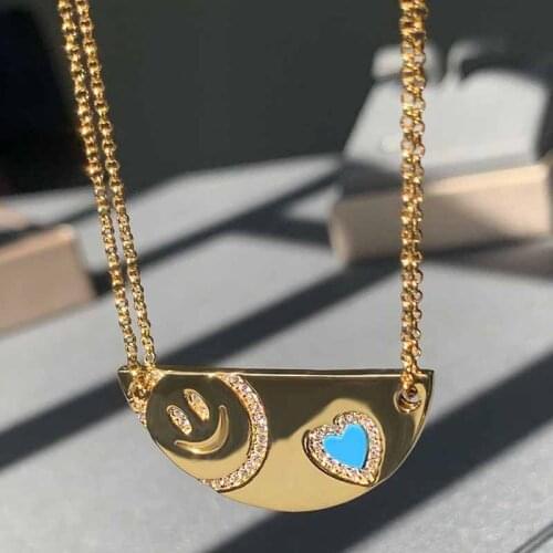 UMGODLY Fashion Necklace Gold Color Smiling Face Blue Lover Heart Moon Pendant An Afternoon At The Beach Series Women Jewelry