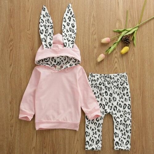 Fashion Toddler Kids Baby Girl Clothes Sets Princess Cute Rabbit Ears Hooded Tops +Leopard Long Pants Winter Outfit Clothes 1-4Y