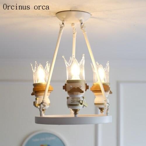 Cartoon creative King chandelier boys and girls bedroom children room lights American modern personality LED doll pendant lamp